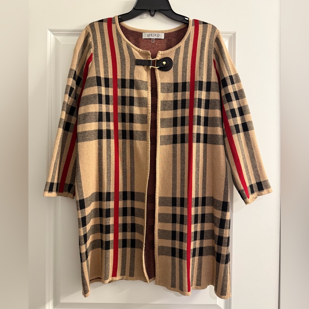 Kasper Women’s Plaid Cardigan Sweater Size L